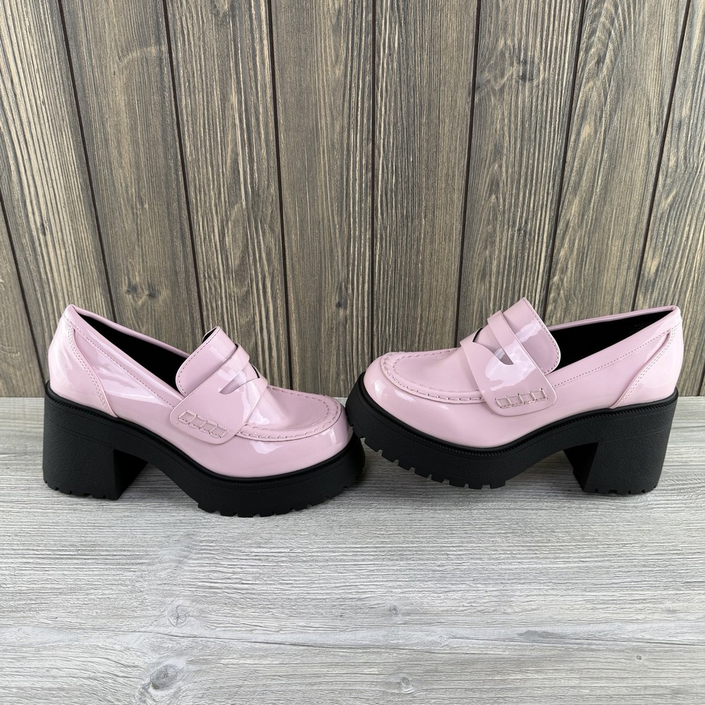 SODA Pink Patent Penny Loafers Womens Size 7 Chunky Platform Block Heel Shoes